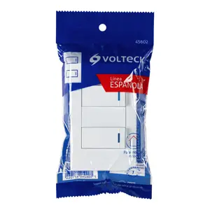 Volteck Placa armada 2 interruptores 1de 3vías,1 mod,Española,blanco