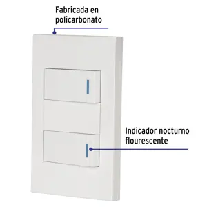 Volteck Placa armada 2 interruptores 1de 3vías,1 mod,Española,blanco