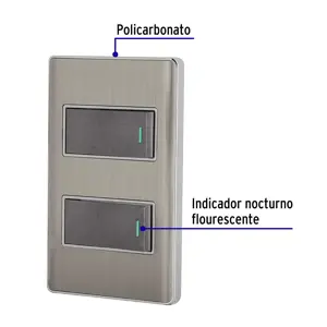 Volteck Placa armada acero inox con 2 interruptores 1 módulo, Lisboa