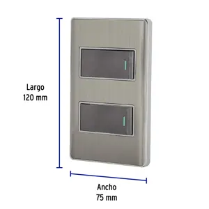 Volteck Placa armada acero inox con 2 interruptores 1 módulo, Lisboa