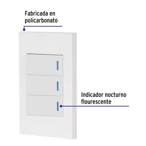 Volteck Placa armada 3 interruptores, 1 módulo, Española, blanco