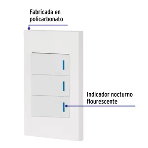 Volteck Placa armada 3 interruptores 1de 3vías,1 mod,Española,blanco