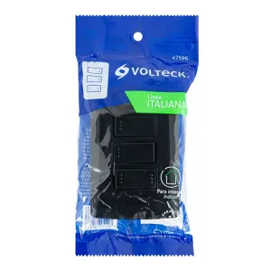 Volteck Placa armada 2 interruptores 1 escalera negro,línea Italiana