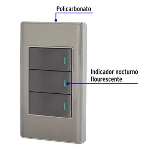 Volteck Placa armada acero inox 3 interruptores 1 módulo, Lisboa