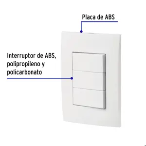 Volteck Placa armada 3 interruptores sencillos, línea Oslo, blanco