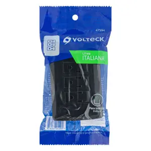 Volteck Placa armada 3 contactos aterrizados, negro, línea Italiana