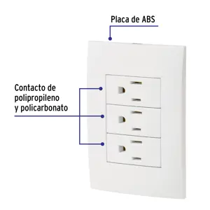 Volteck Placa armada 3 contactos aterrizados, línea Oslo, blanco