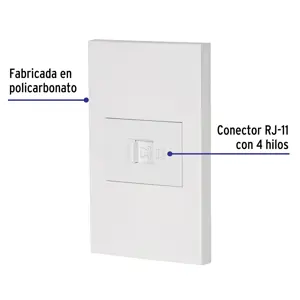 Volteck Placa armada 1 toma para teléfono, 1.5 mod, Española, blanco