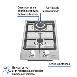 Foset Parrilla gas empotrable 30cm, 2 quem, acero inox, Riviera