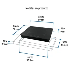 Foset Parrilla inducción empotrable 60cm, 4 quem, vidrio, Riviera