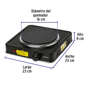 Parrilla eléctrica 1 quemador de disco, negra, VOLTECK