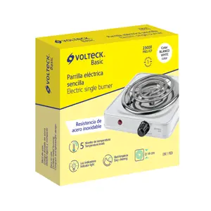 Volteck Parrilla eléctrica 1 quemador en espiral, blanca, BASIC