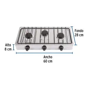 Parrilla de gas de sobreponer 3 quemadores, inox, Foset