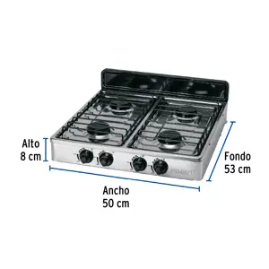 Parrilla de gas de sobreponer 4 quemadores, inox, Foset