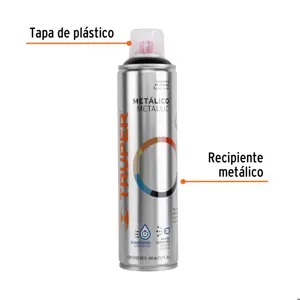 Truper Pintura en aerosol, negro metálico, bote esbelto, 400 ml