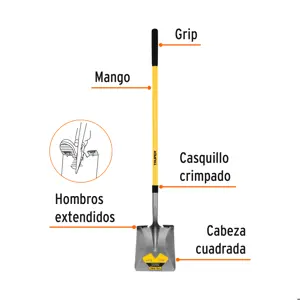 Truper Pala cuadrada Tru Pro, mango largo de fibra de vidrio 48