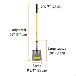 Truper Pala cuadrada Tru Pro, mango largo de fibra de vidrio 48