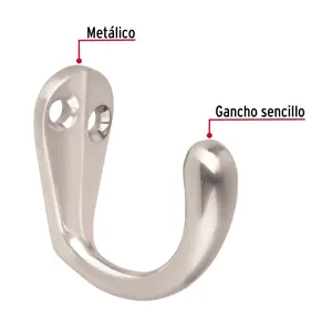 Gancho sencillo tipo perchero, níquel satinado, Hermex