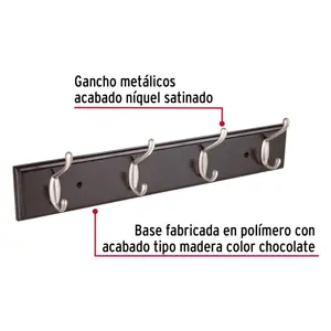 Perchero para pared con 4 ganchos satinados, Hermex