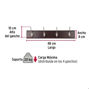 Perchero para pared con 4 ganchos satinados, Hermex