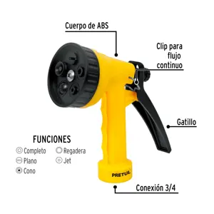 Pistola para riego de 5 funciones plástica, Pretul