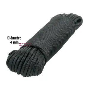 Piola de nylon paracord de 4mm x 30m negro, madeja, FIERO