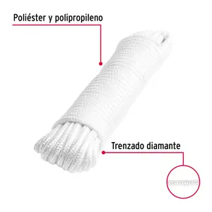 Piola de poliéster diamante de 6mmx15m blanca, madeja, FIERO