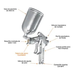 Pistola p/pintar gravedad LVMP vaso aluminio, 1 mm, Truper