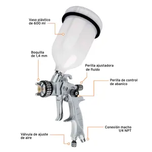 Pistola p/pintar gravedad LVMP vaso plástico, 1.4 mm, Expert