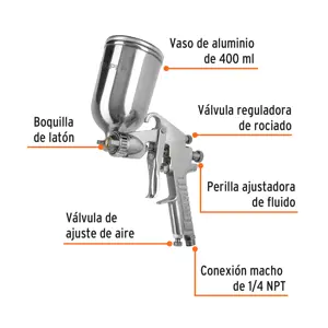 Pistola p/pintar gravedad LVMP vaso aluminio, 2 mm, Truper