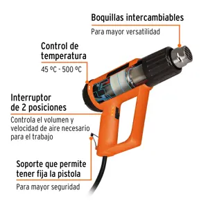 Truper Pistola de calor 2000 W con 9 accesorios, profesional