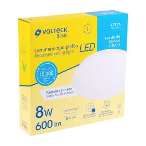 Volteck Luminario LED 8W plafón decorativo liso, luz de día,BASIC