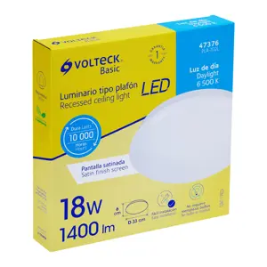 Volteck Luminario LED 15W plafón decorativo liso, luz de día,BASIC