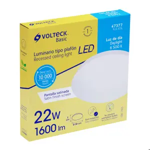 Volteck Luminario LED 22W plafón decorativo liso, luz de día,BASIC