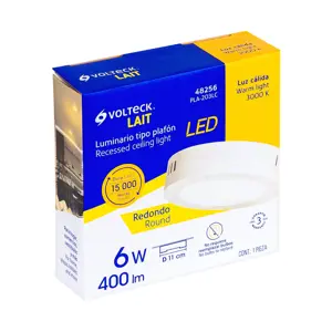 Volteck Luminario LED tipo plafón 6 W, redondo, luz cálida, blanco