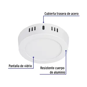 Volteck Luminario LED tipo plafón 6 W, redondo, luz cálida, blanco