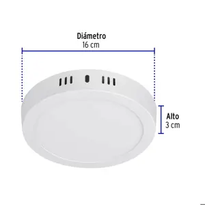 Volteck Luminario LED tipo plafón 12 W, redondo, luz de día, blanco