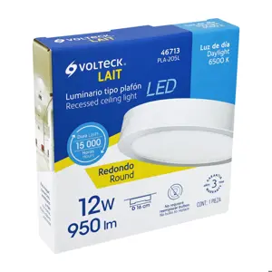 Volteck Luminario LED tipo plafón 12 W, redondo, luz de día, blanco