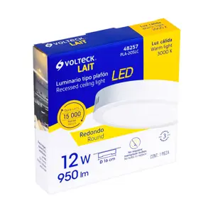 Volteck Luminario LED tipo plafón 12 W, redondo, luz cálida, blanco