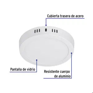 Volteck Luminario LED tipo plafón 12 W, redondo, luz cálida, blanco