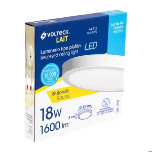 Volteck Luminario LED tipo plafón 18 W, redondo, luz de día, blanco