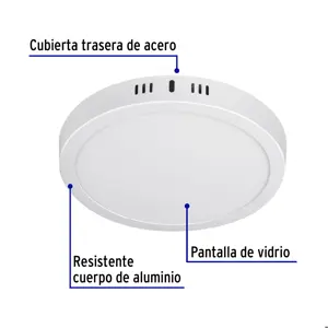 Volteck Luminario LED tipo plafón 18 W, redondo, luz de día, blanco