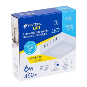 Volteck Luminario LED tipo plafón 6 W, cuadrado, luz de día, blanco