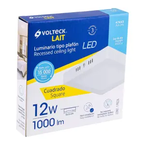 Volteck Luminario LED tipo plafón 12 W, cuadrado, luz de día, blanco