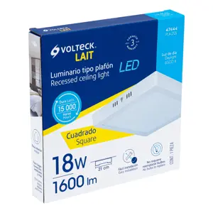 Volteck Luminario LED tipo plafón 18 W, cuadrado, luz de día, blanco