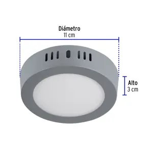 Volteck Luminario LED tipo plafón 6 W, redondo, luz de día, gris