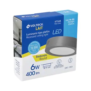 Volteck Luminario LED tipo plafón 6 W, redondo, luz de día, gris