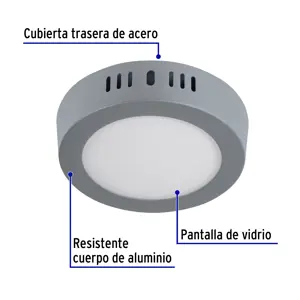 Volteck Luminario LED tipo plafón 6 W, redondo, luz de día, gris