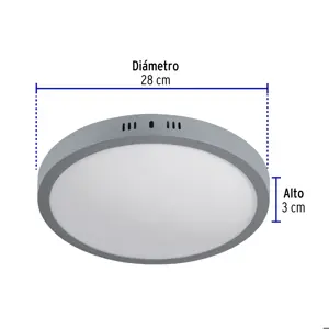 Volteck Luminario LED tipo plafón 24 W, redondo, luz de día, gris