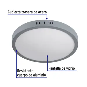 Volteck Luminario LED tipo plafón 24 W, redondo, luz de día, gris